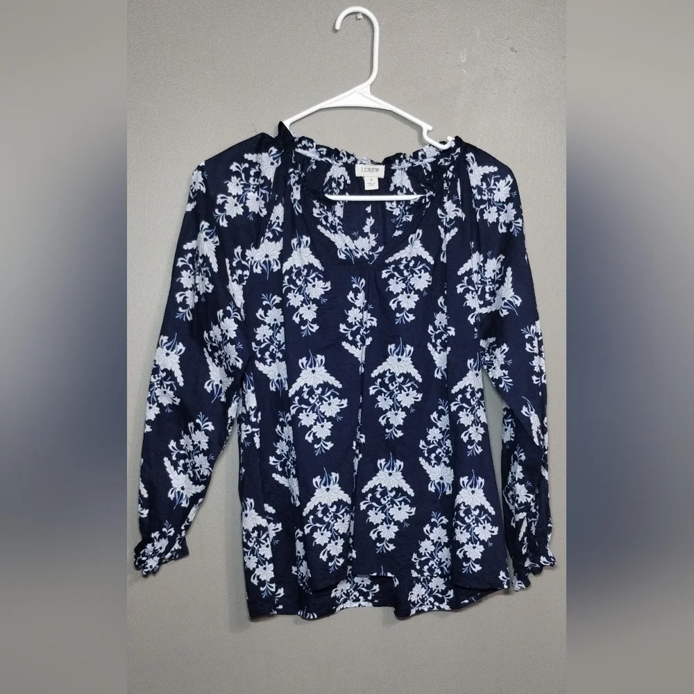 J.Crew Floral Navy Blue Women's Top Size (S)